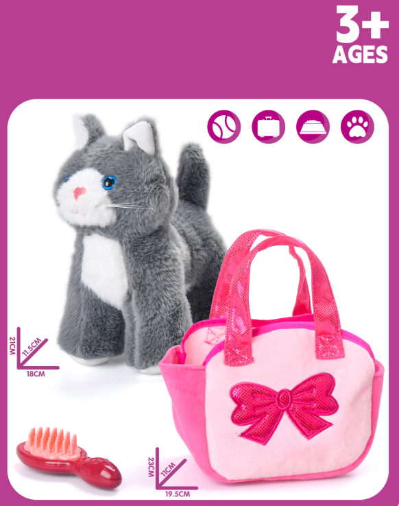 832-228 Plush Gray Cat in Window Box