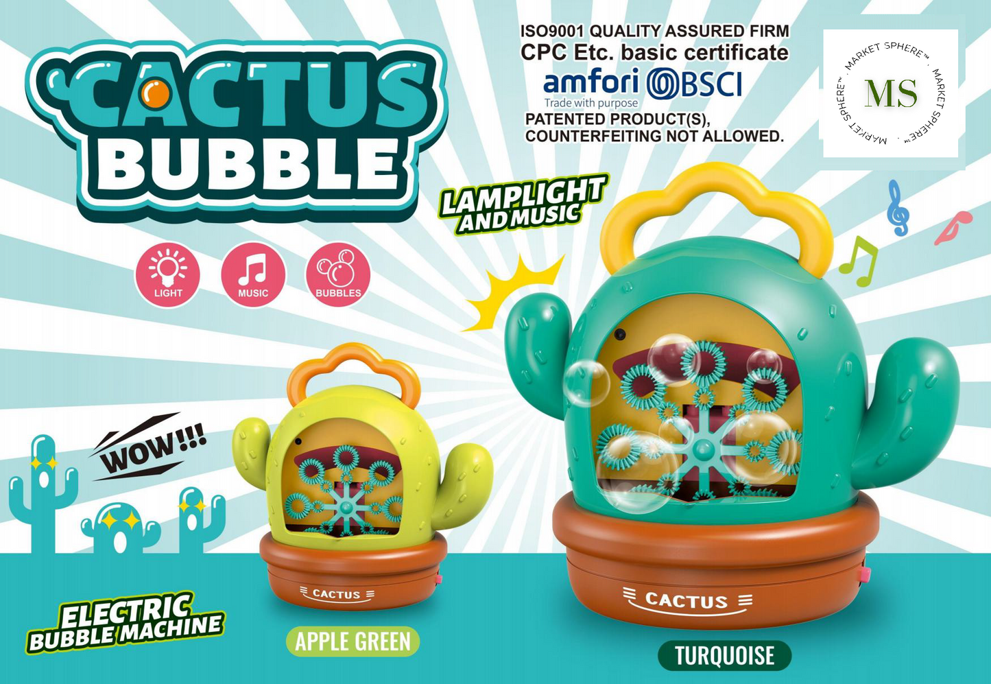 KB1278 Cactus Bubble Machine with Lights & Music