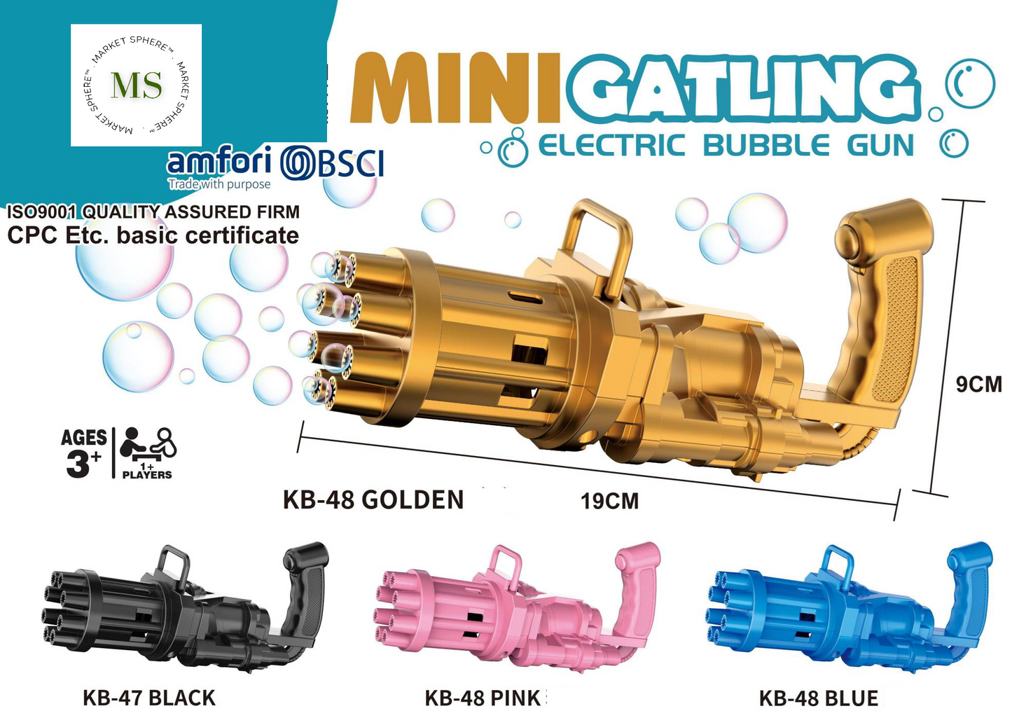 KB-47/48 Mini Gatling Electric Bubble Gun - 8 Holes