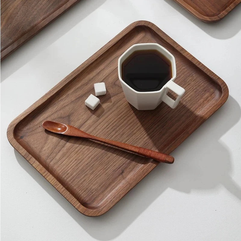 Natural Walnut Tray Home Wooden Tea Tray Japanese Home Decoration Storage Tray Dining Room Coffee Dessert Plate
