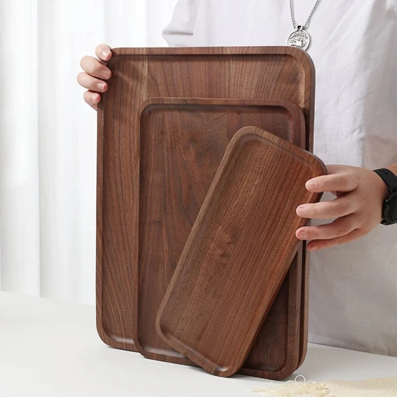 Natural Walnut Tray Home Wooden Tea Tray Japanese Home Decoration Storage Tray Dining Room Coffee Dessert Plate