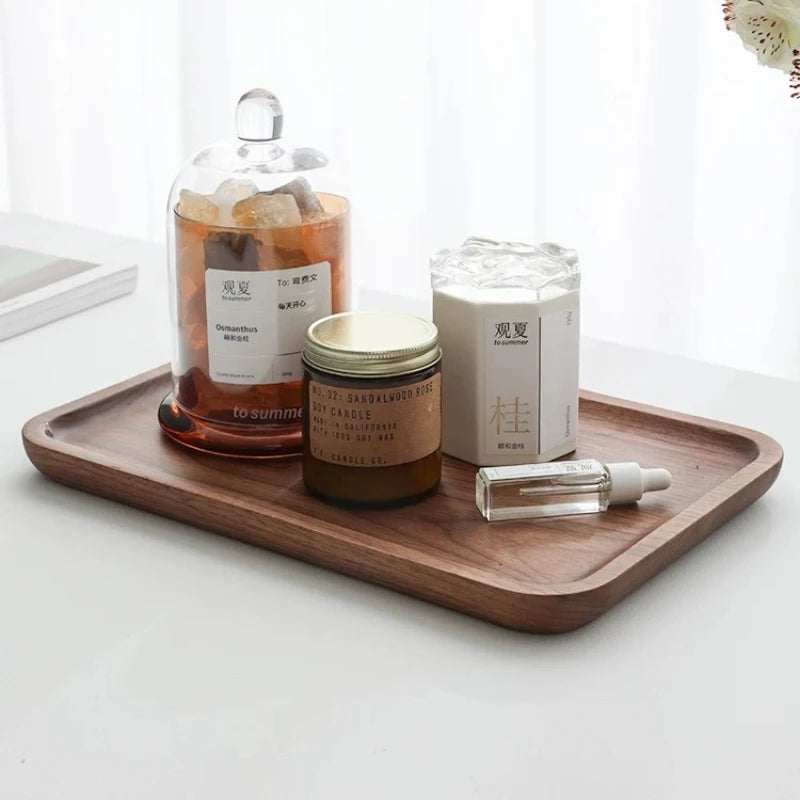 Natural Walnut Tray Home Wooden Tea Tray Japanese Home Decoration Storage Tray Dining Room Coffee Dessert Plate