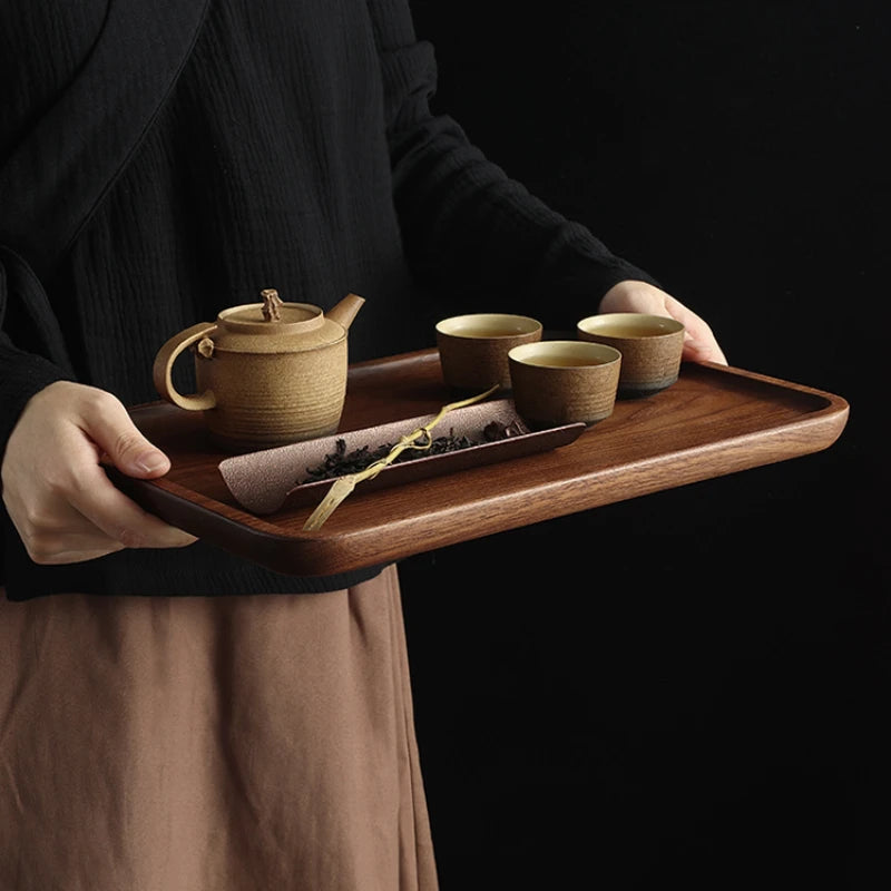 Natural Walnut Tray Home Wooden Tea Tray Japanese Home Decoration Storage Tray Dining Room Coffee Dessert Plate