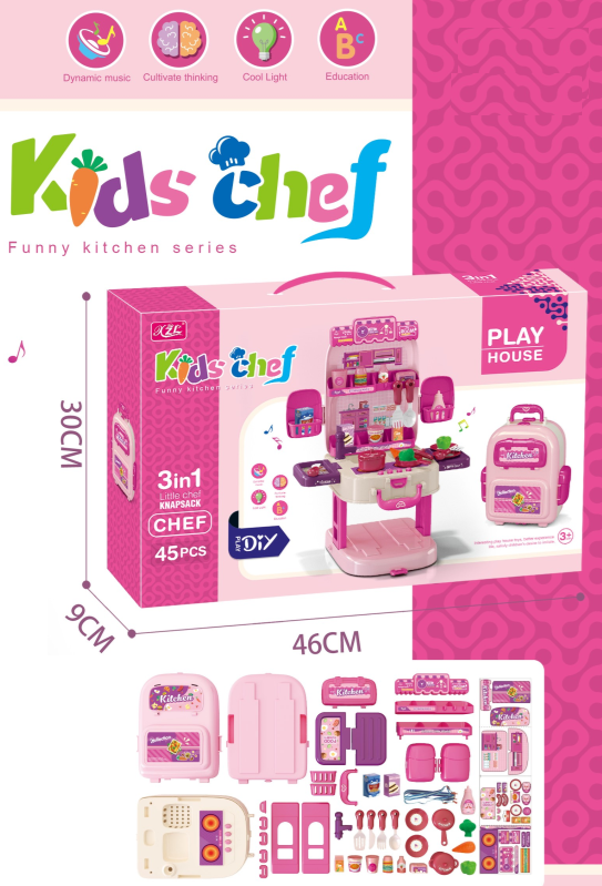 T2157-4 /3-in-1 Kitchen Backpack Play Set With Light & Music