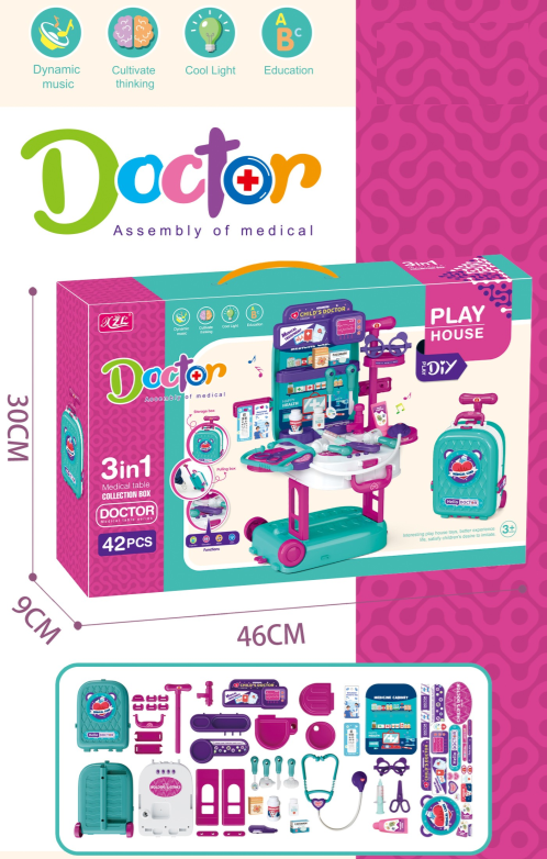 T2158-4 /3-in-1 Medical Suitcase Play Set (Light & Music)