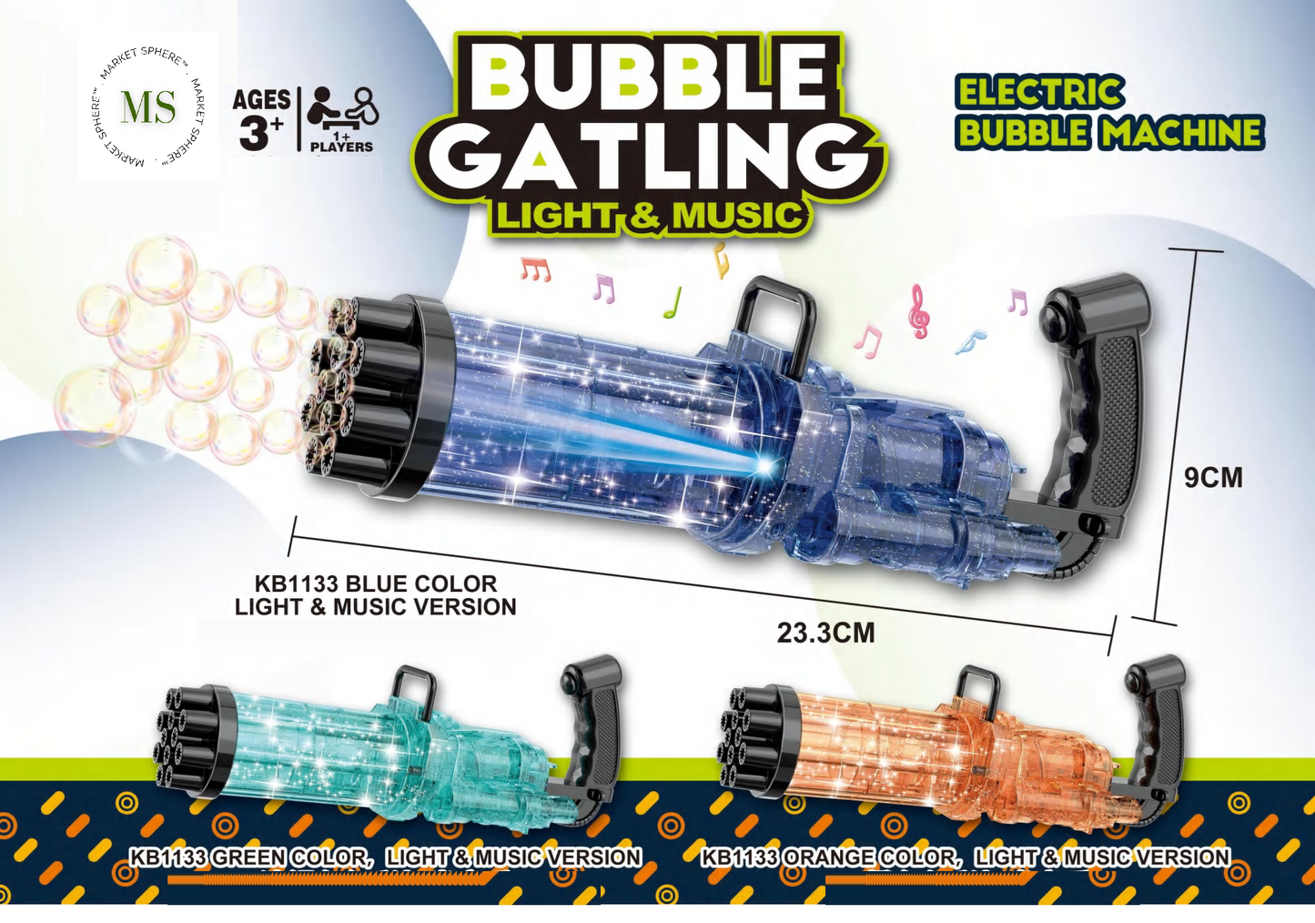 KB1133 Bubble Mini Gatling Machine 13 Holes Light & Music