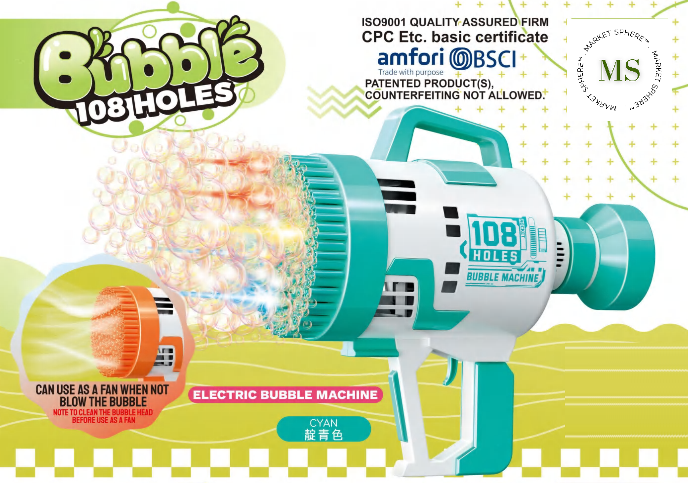 KB1142 Launching Bubble Machine with Light / 108 Holes