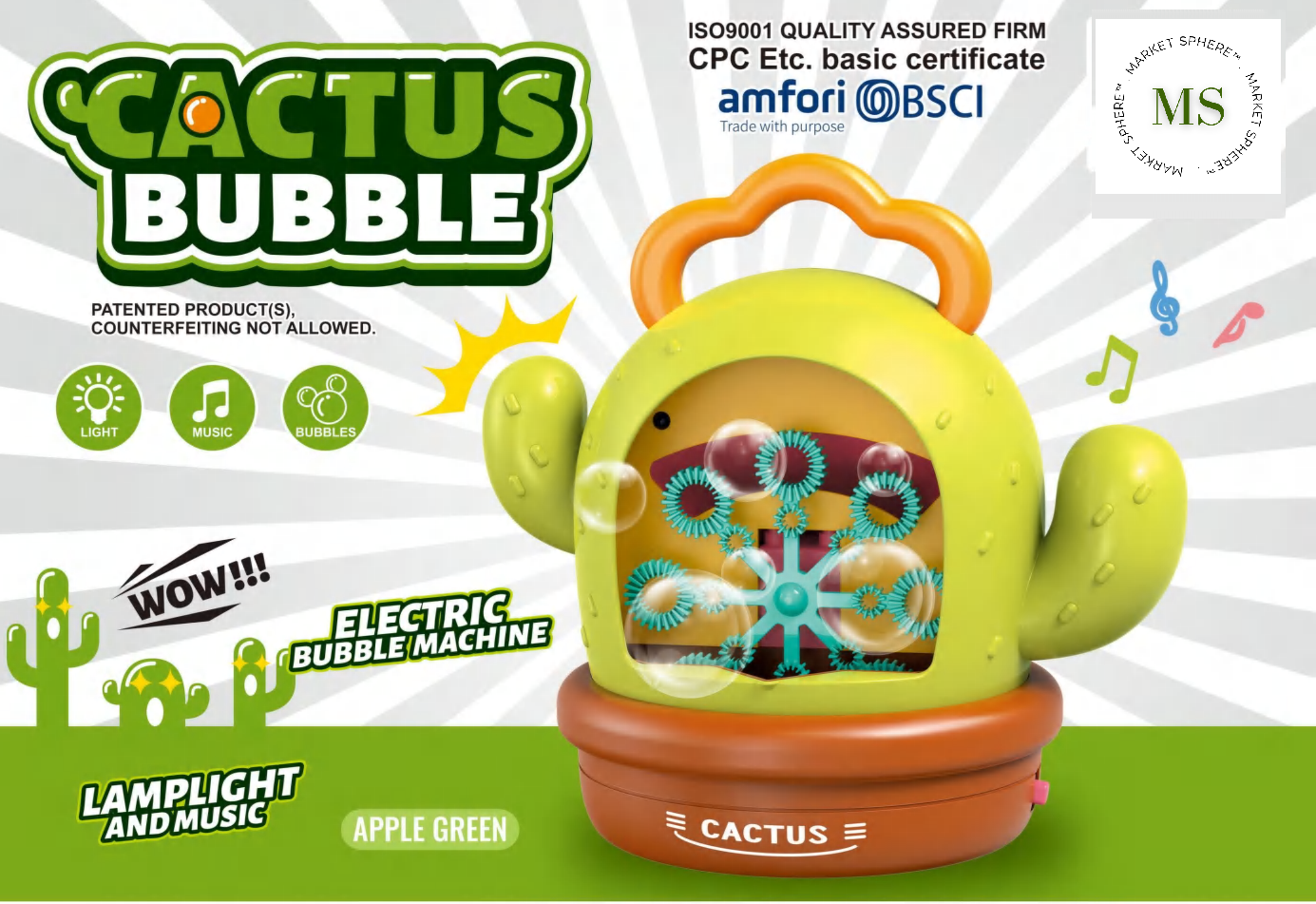 KB1286 Cactus Bubble Machine with Lights & Music