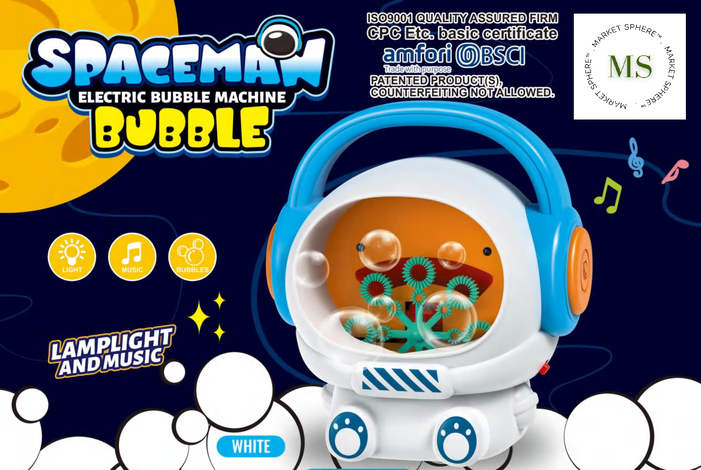 KB1287 Space Bubble Machine with Lights & Music
