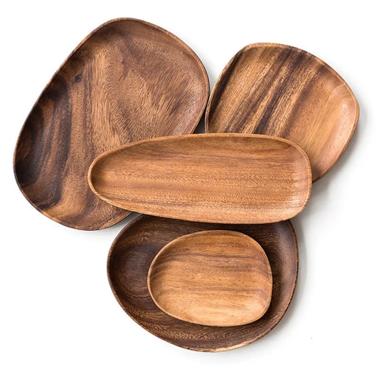 Whole Wood Irregular Oval Solid Wood tray Set