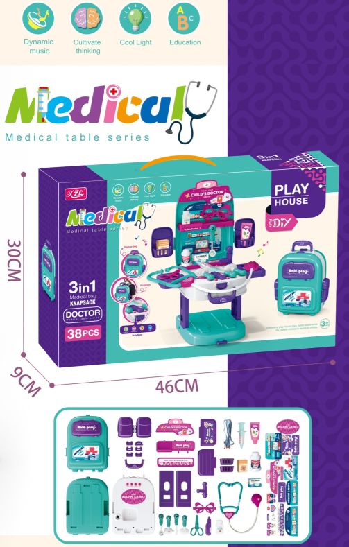 T2158-3 /3-in-1 Medical Backpack Play Set (Light & Music)