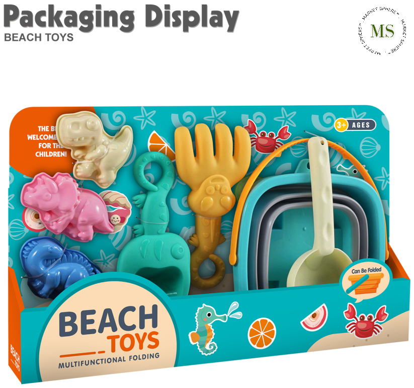 TS0551429 Folding Beach Bucket Dino Toy 7 pcs